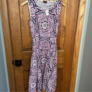 NEW Talbots Size 4 Dress Purple Bandana Print Tie Button Office Career Church 💜